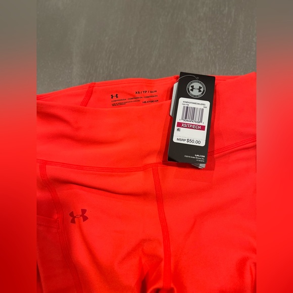 NEW Under Armour athletic compression tights leggings Heatgear Orange women’s XS - Picture 7 of 7